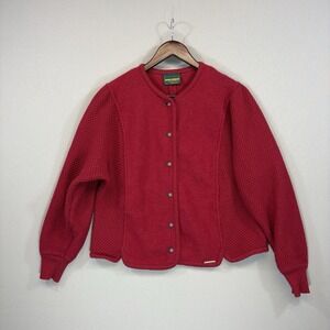 Vintage Geiger Austria‎ Wool Red Cardigan Sweater Jacket Women's Size 46